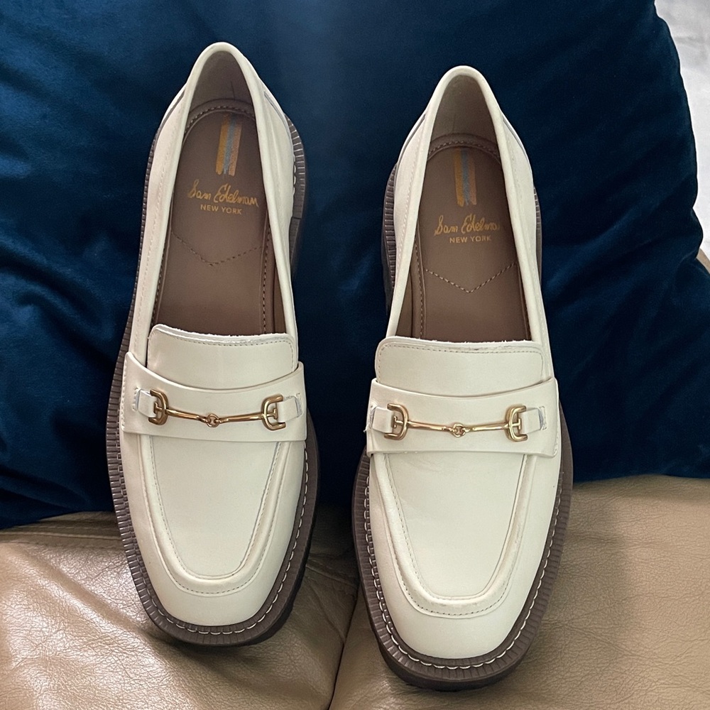 Sam Edelman Laurs Lug Sole Horsebite‎ Cream Loafers Size 7.5 - Picture 8 of 13